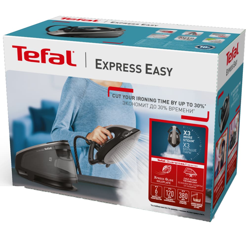 Statie de calcat TEFAL Express Easy SV6140E0, 2200W, 380g/min, 1.7l, talpa ceramica, negru-gri