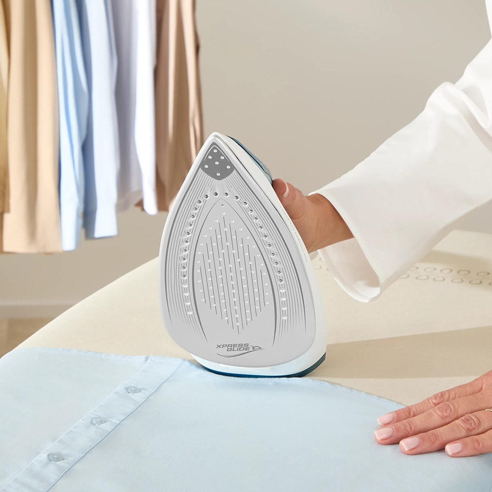 Statie de calcat TEFAL Power Pro Compact SV6212E0, 2400W, 380g/min, 1.7l, talpa ceramica Xpress Glide, albastru-alb
