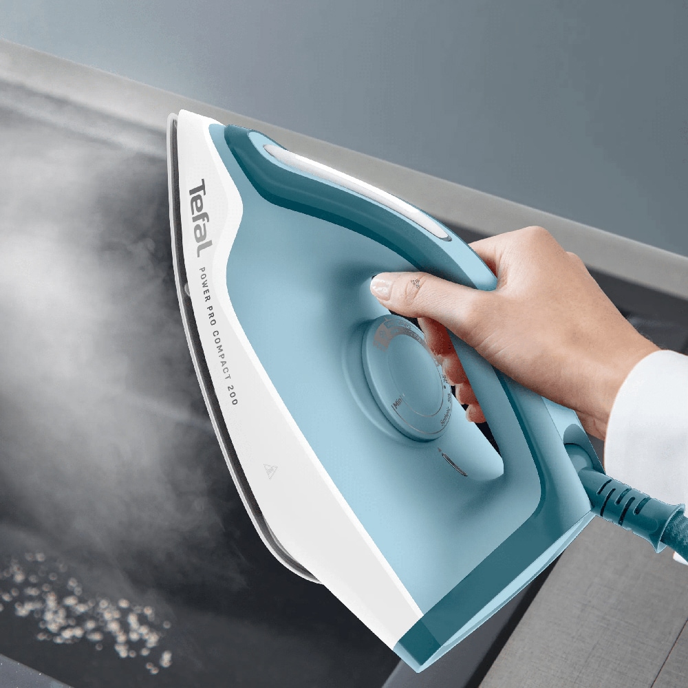 Statie de calcat TEFAL Power Pro Compact SV6212E0, 2400W, 380g/min, 1.7l, talpa ceramica Xpress Glide, albastru-alb
