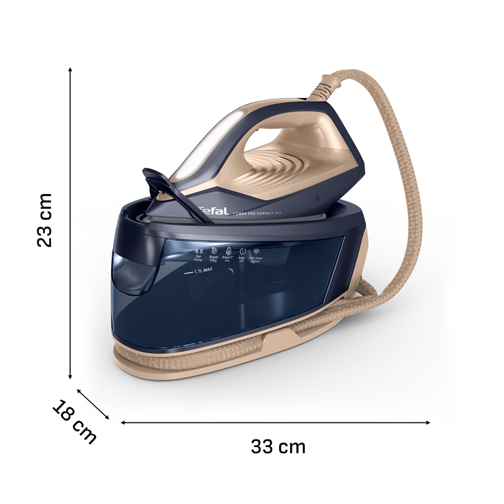 Statie de calcat TEFAL Power Pro Compact 300 SV6222E0, 2400W,130g/min, 1.7l, talpa Ceramic Xpress Glide, albastru-maro