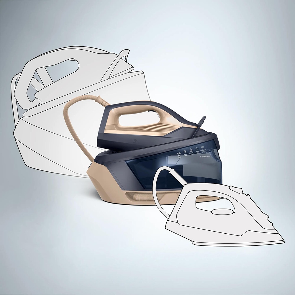 Statie de calcat TEFAL Power Pro Compact 300 SV6222E0, 2400W,130g/min, 1.7l, talpa Ceramic Xpress Glide, albastru-maro