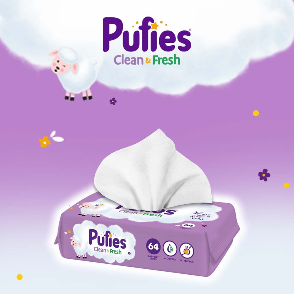 Servetele umede PUFIES Clean&Fresh, 12 pachete, 768 buc