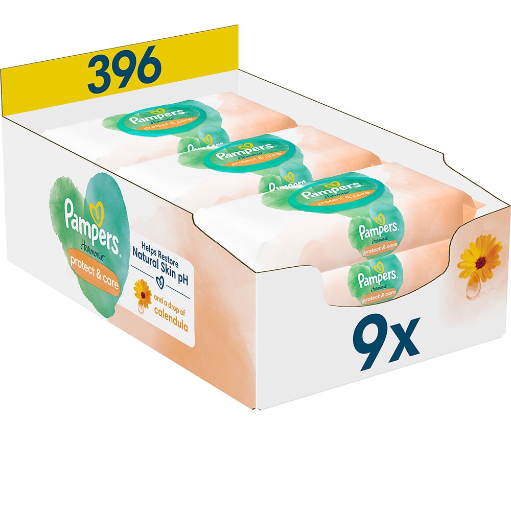 Servetele umede PAMPERS Harmonie Calendula, 9 pachete, 396 buc