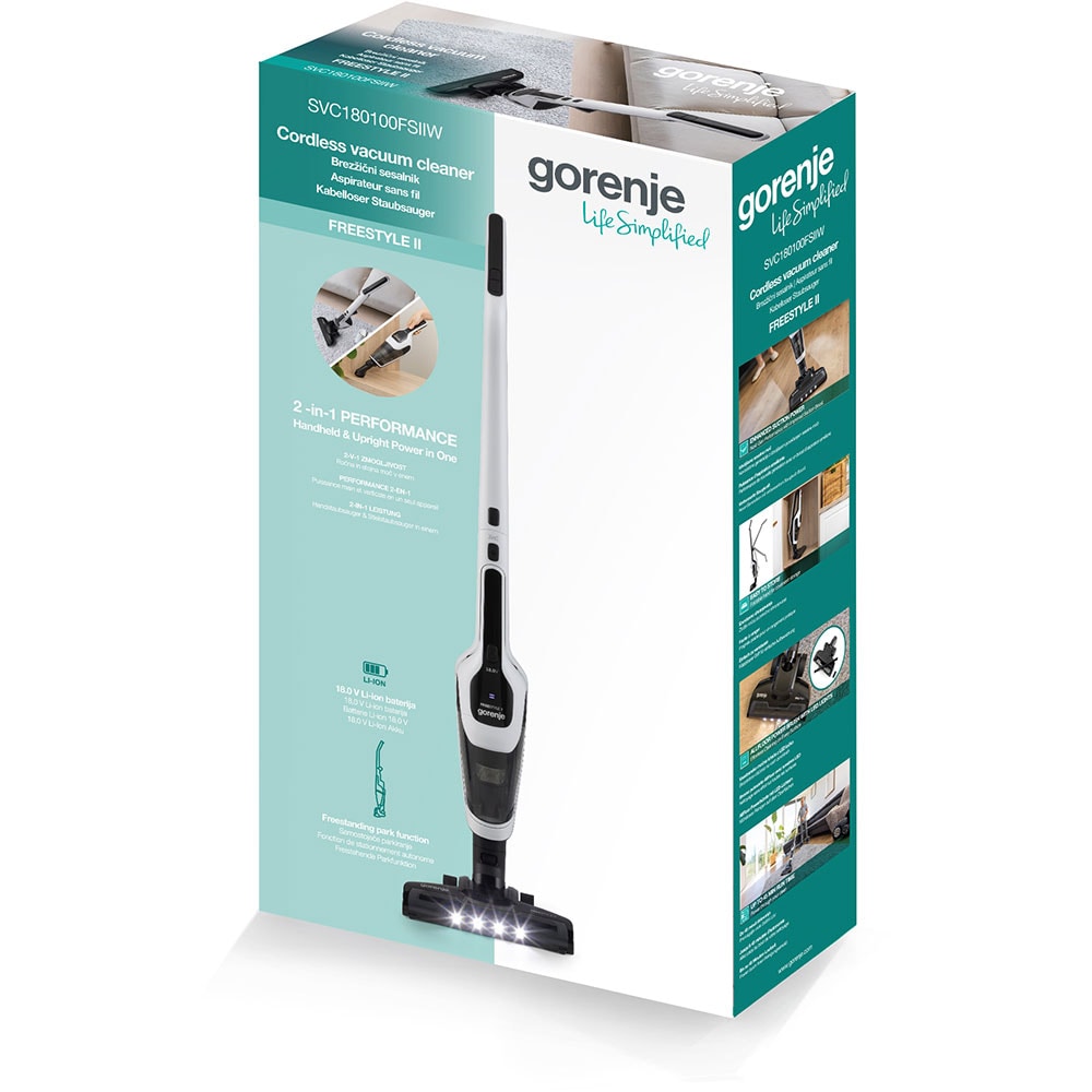 Aspirator vertical GORENJE SVC180100FSIIW, 0.5l, 18V, autonomie max 50 min, alb