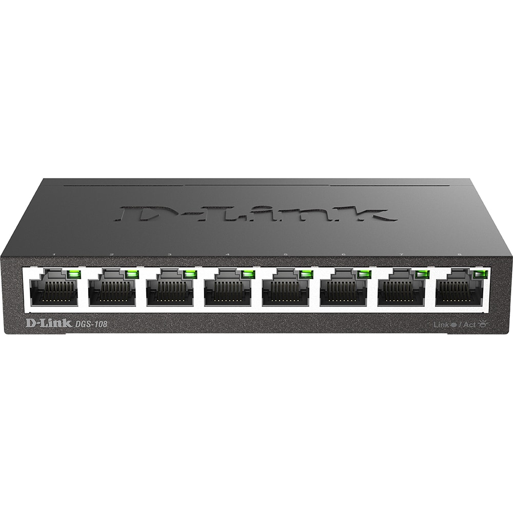 Switch D-LINK DGS-108, 8 porturi Gigabit, negru