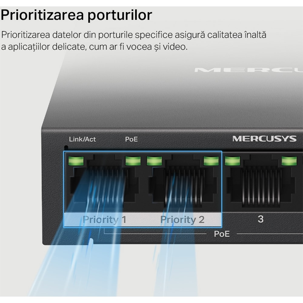 Switch MERCUSYS MS105GP, 5 porturi Gigabit, negru