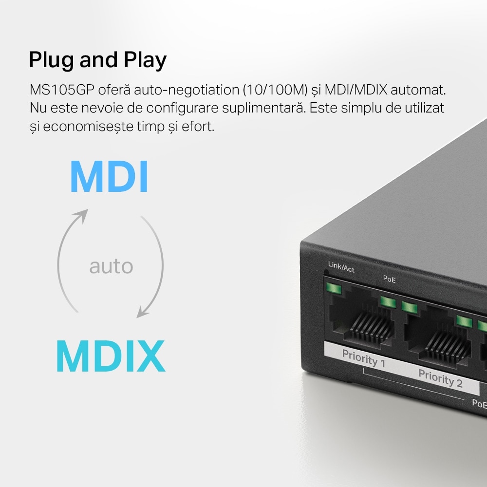 Switch MERCUSYS MS105GP, 5 porturi Gigabit, negru