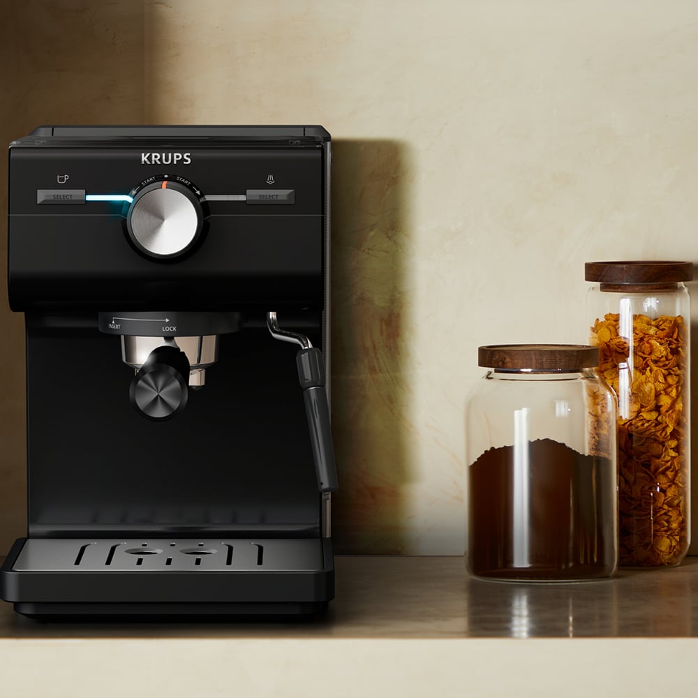 Espressor manual KRUPS Authentic XP381810, 2l, 15 bar, sistem Cappuccino, negru-argintiu