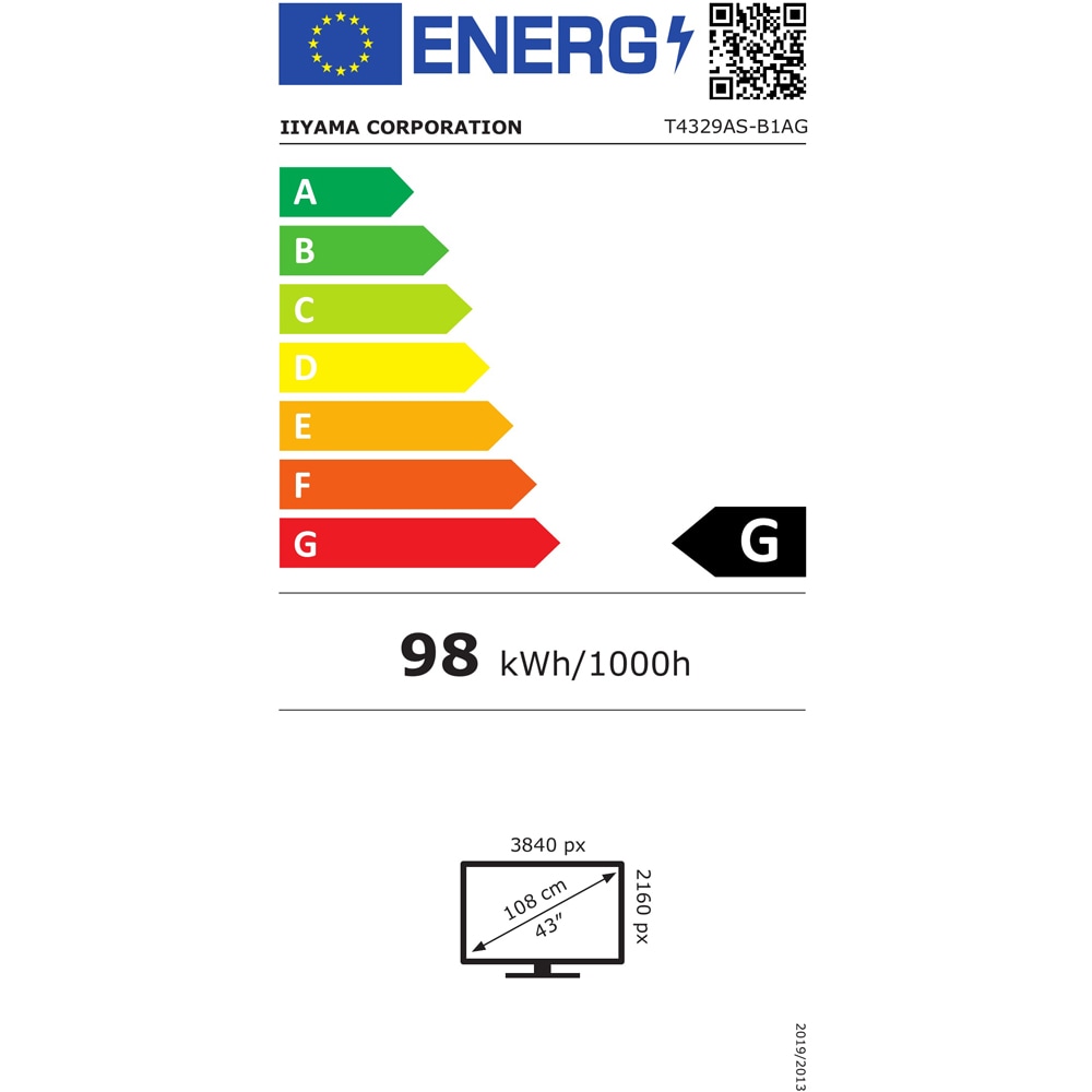 Display profesional LED VA IIYAMA ProLite T4329AS-B1AG, 42.5", 4K UHD, negru
