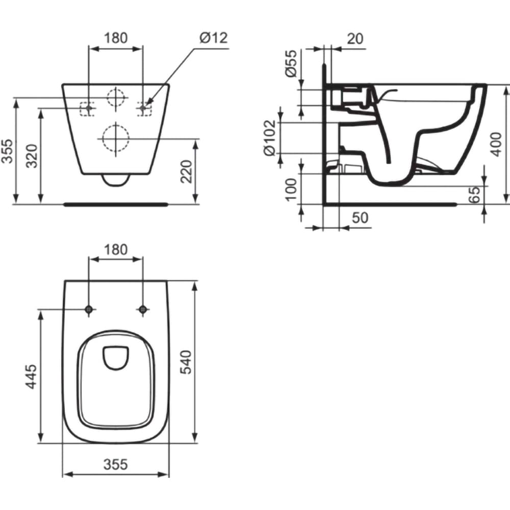 Vas WC IDEAL STANDARD I.Life B T461458 gri, ceramica, evacuare orizontala, 35.5 x 54 x 33.5 cm, gri lucios