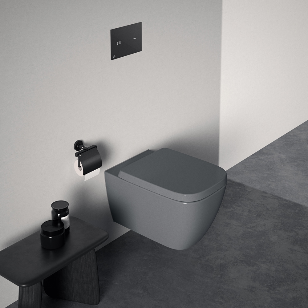 Vas WC IDEAL STANDARD I.Life B T461458 gri, ceramica, evacuare orizontala, 35.5 x 54 x 33.5 cm, gri lucios