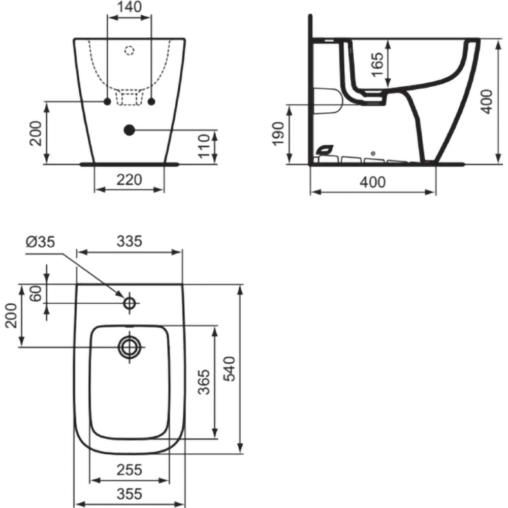 Bideu stativ IDEAL STANDARD I.Life B T461701, ceramica, 35.5 x 54 x 40 cm, alb