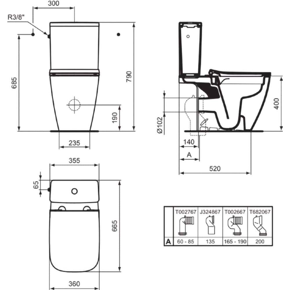 Set vas WC IDEAL STANDARD I.Life B T534801, ceramica, evacuare orizontala, rezervor 3/6l, capac SoftClose, alb