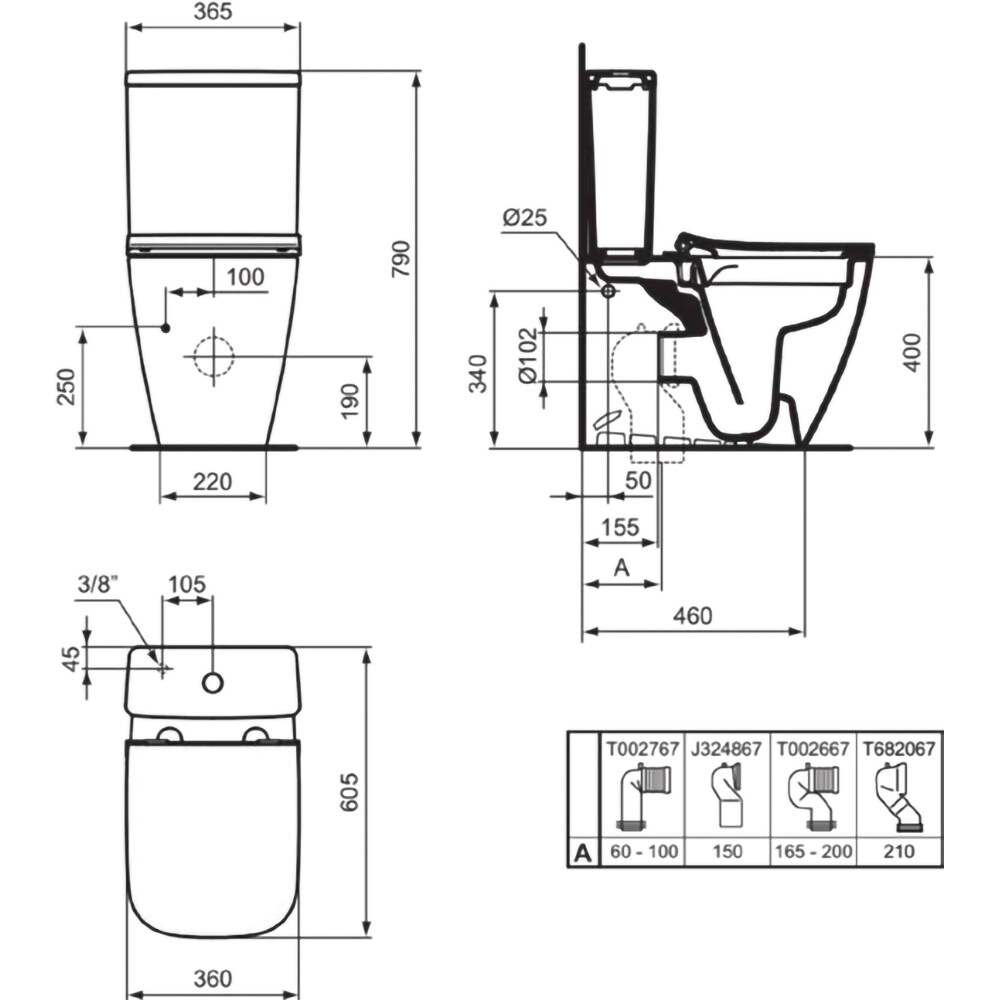 Set vas WC IDEAL STANDARD I.Life S T554201, ceramica, evacuare orizontala, rezervor 3/6l, capac SoftClose, alb
