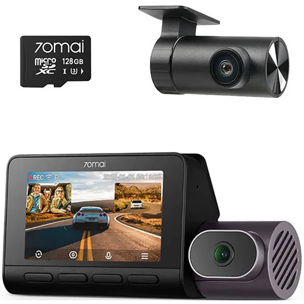 Camera auto duala DVR 70MAI T800 + RC24, 4K, GPS, HDR, negru, card 128GB