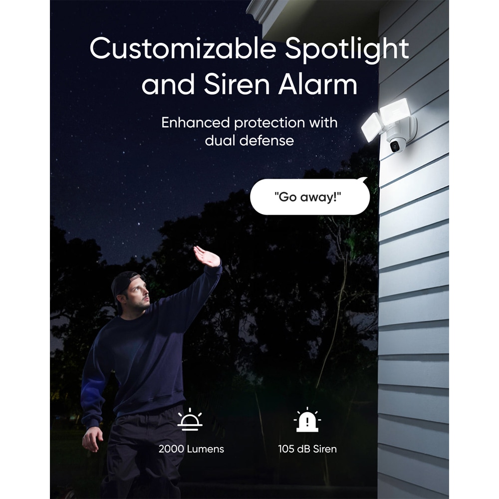 Camera IP Wireless EUFY Floodlight E30, 2K HD, Night/Day Vision, Supraveghere 360, Detectare AI, alb