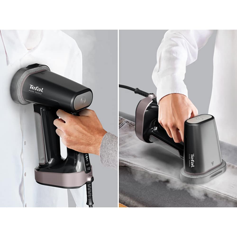 Aparat de calcat vertical TEFAL Pure Force DT8765E0, 1800W, 90g/min, 70ml, talpa ceramica, roz-gri