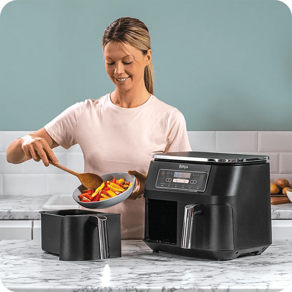 Friteuza dubla NINJA Foodi DualZone AF300EU, 2kg, 7.6l, 2400W, negru-argintiu