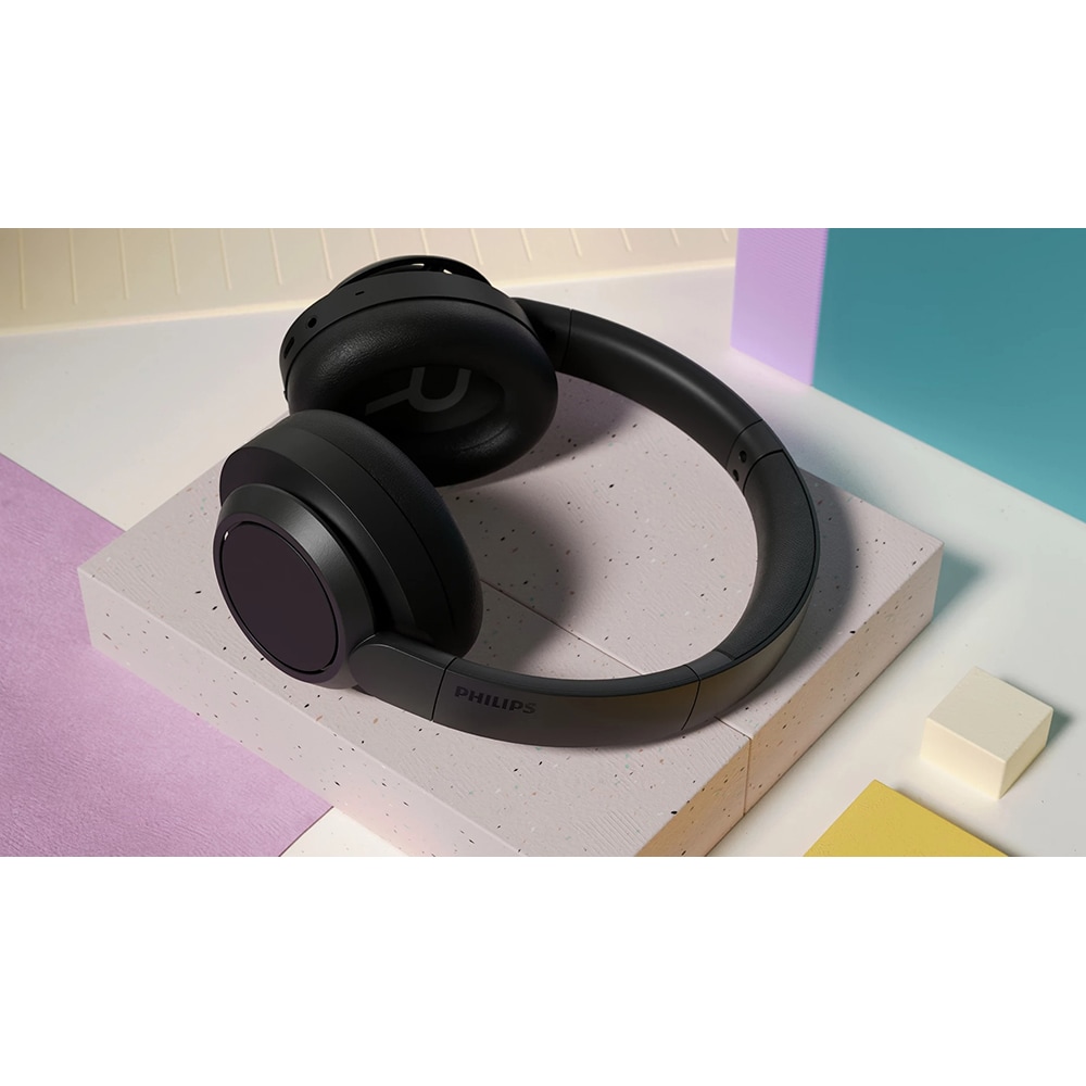 Casti PHILIPS TAH6509BK/00, Bluetooth, Over-Ear, Microfon, Noise cancelling, negru