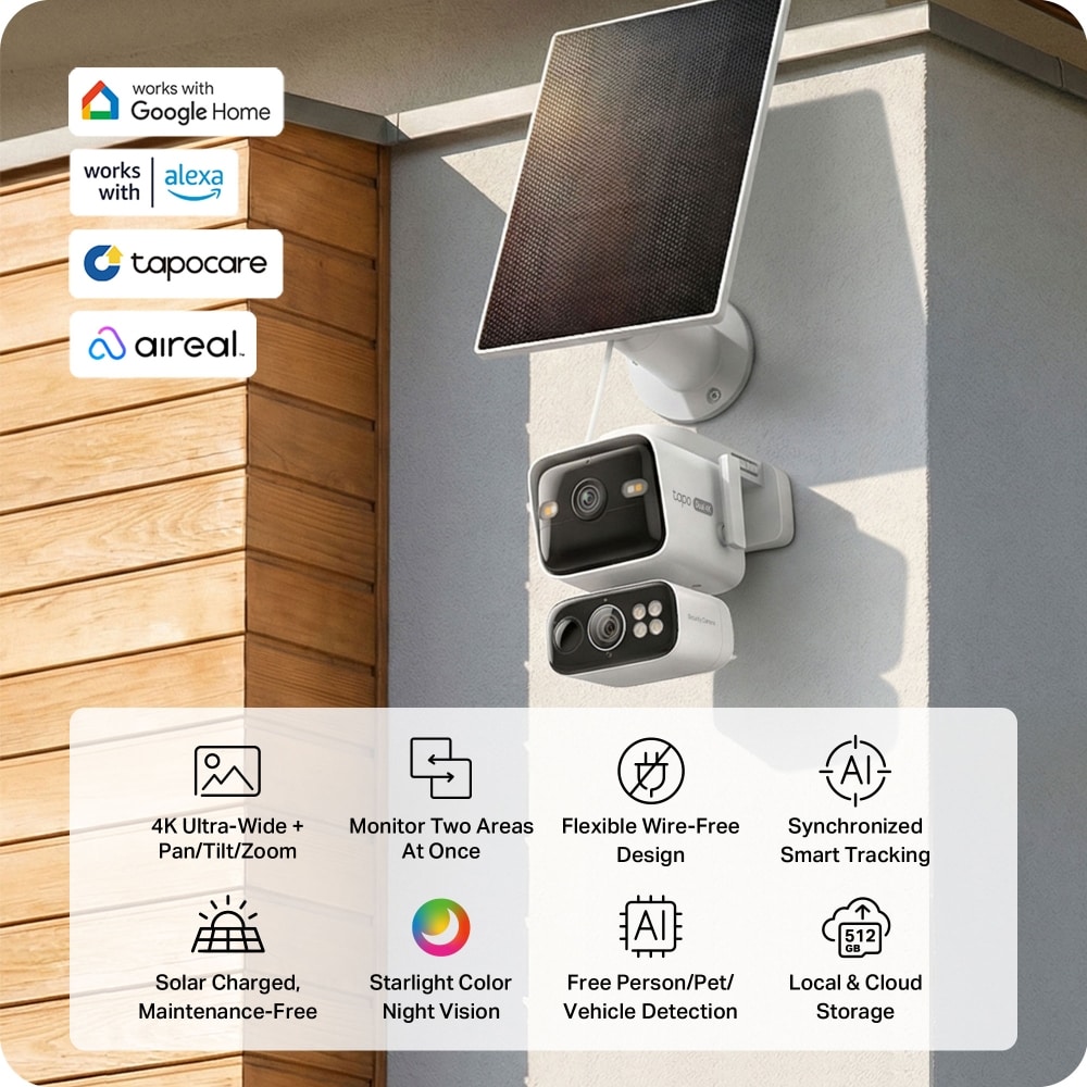Kit Camera IP Wireless exterior TAPO C675DKIT, 2 x 8MP, 4K, IP65, IR 15m, Night Vision, alb