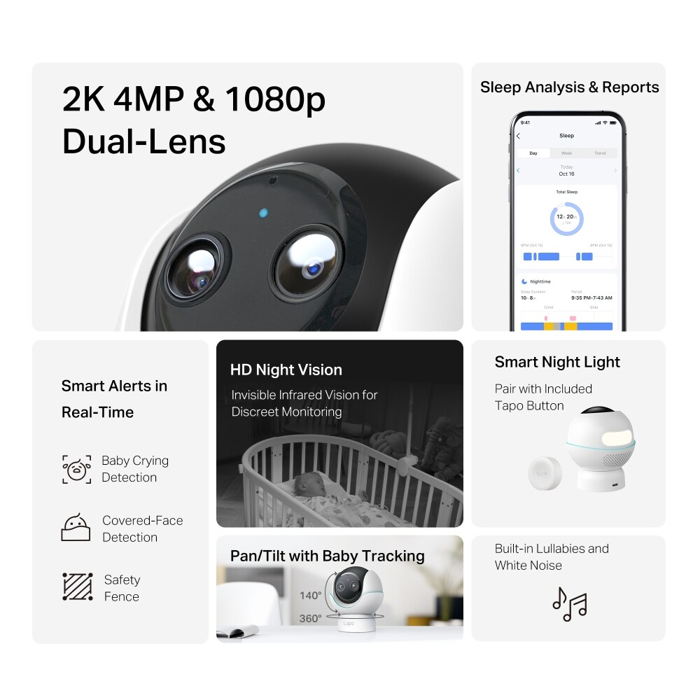 Camera IP Wireless interior TAPO C840, 4MP, 2K + 1080p, IR 5m, Night Vision, alb