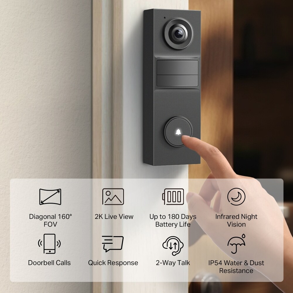 Sonerie video Wireless TAPO D205, 2K, 3MP, Wi-Fi, Night Vision, negru