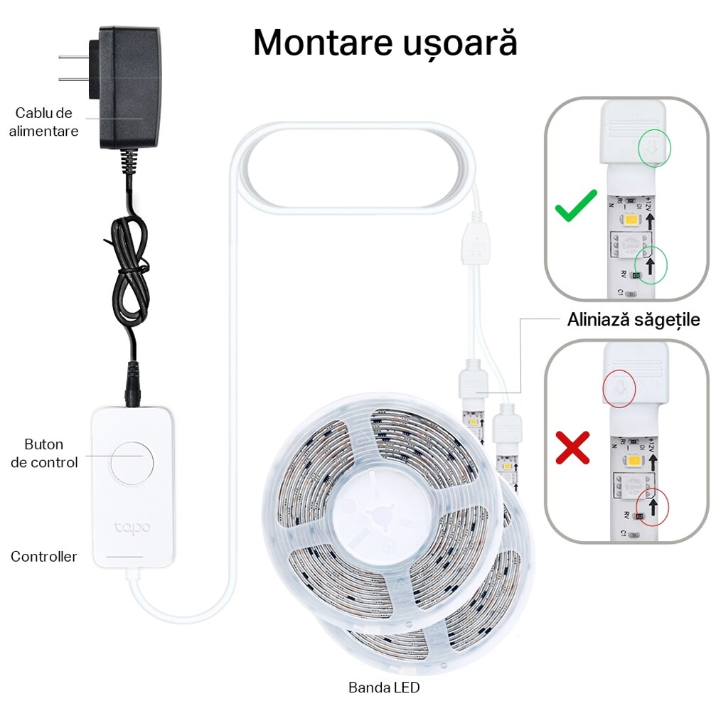 Banda LED Smart TAPO L930-10, Wi-Fi, RGBW, 24W, 2000lm, 2 x 5m