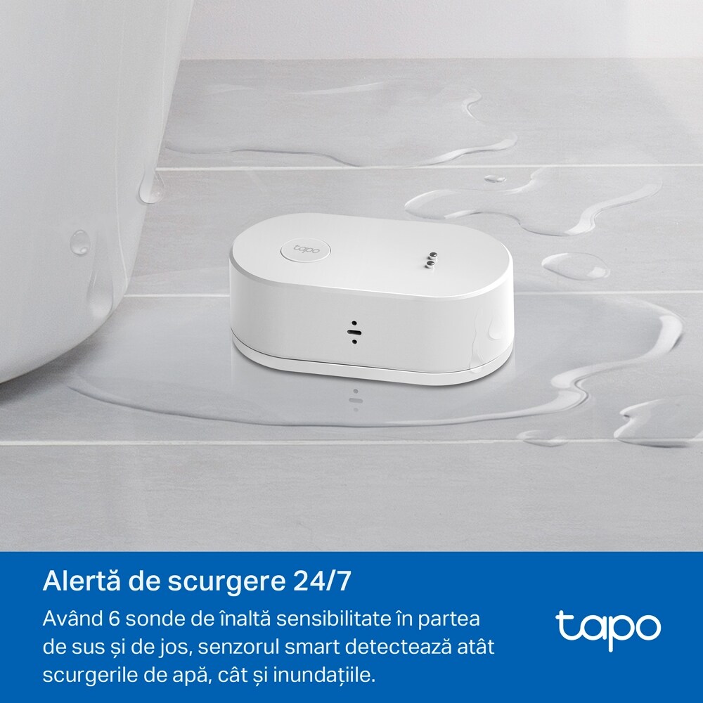 Senzor smart pentru detectarea scurgerilor de apa TP-LINK Tapo T300, IP67, alb