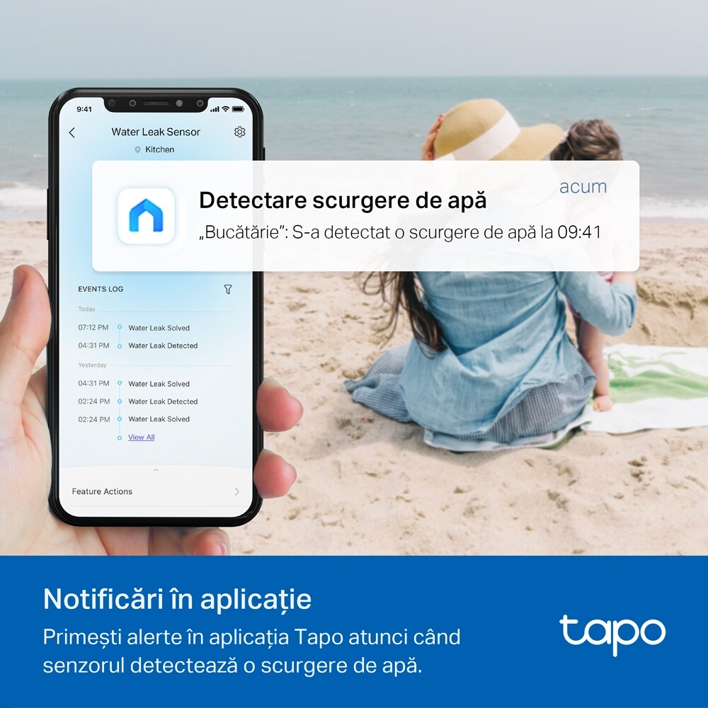Senzor smart pentru detectarea scurgerilor de apa TP-LINK Tapo T300, IP67, alb