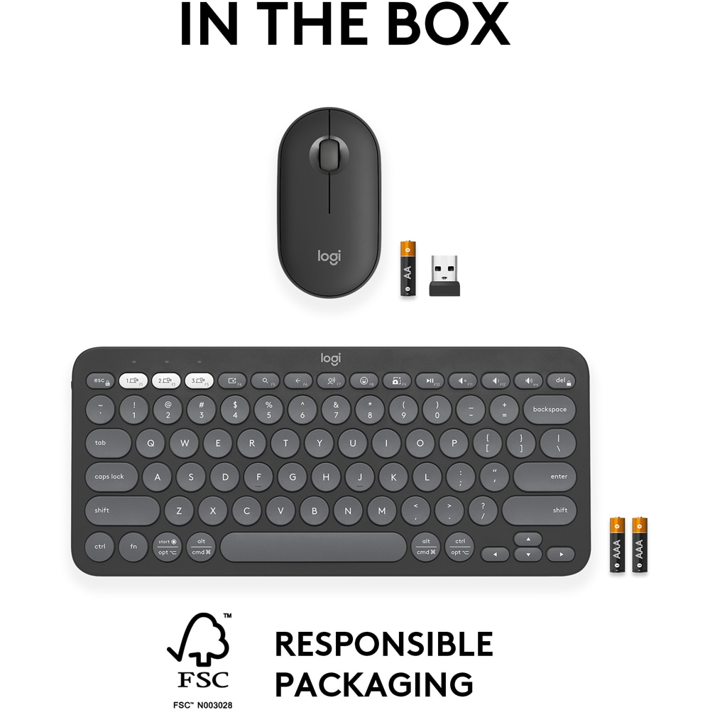 Kit mouse si tastatura wireless LOGITECH Pebble 2 Combo, Bluetooth, grafit