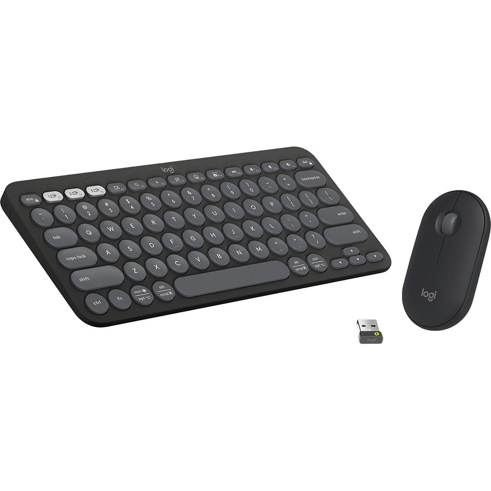 Kit mouse si tastatura wireless LOGITECH Pebble 2 Combo, Bluetooth, grafit