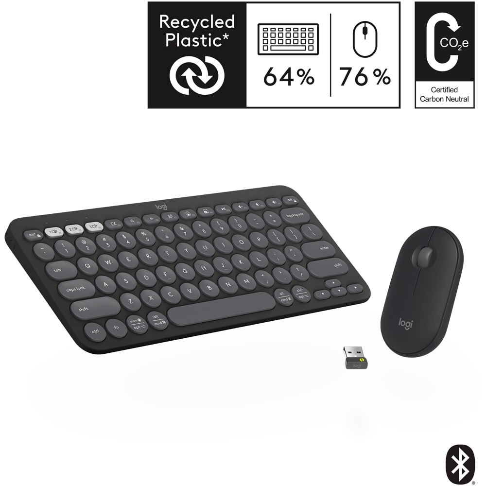 Kit mouse si tastatura wireless LOGITECH Pebble 2 Combo, Bluetooth, grafit