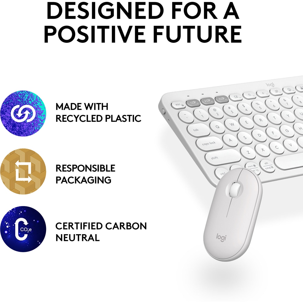 Kit mouse si tastatura wireless LOGITECH Pebble 2 Combo, Bluetooth, alb