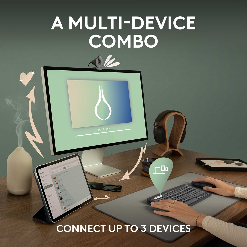 Kit mouse si tastatura wireless LOGITECH Pebble 2 Combo, Bluetooth, alb