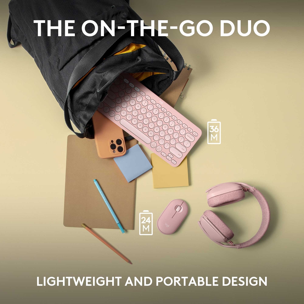 Kit mouse si tastatura wireless LOGITECH Pebble 2 Combo, Bluetooth, roz