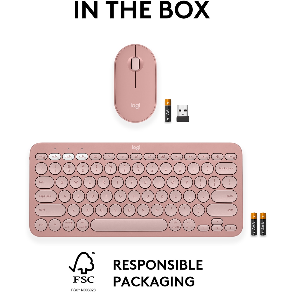 Kit mouse si tastatura wireless LOGITECH Pebble 2 Combo, Bluetooth, roz