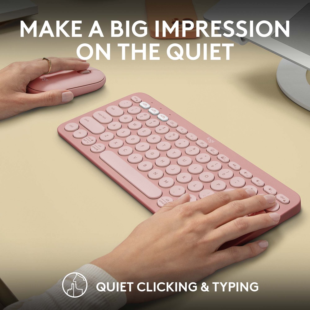 Kit mouse si tastatura wireless LOGITECH Pebble 2 Combo, Bluetooth, roz