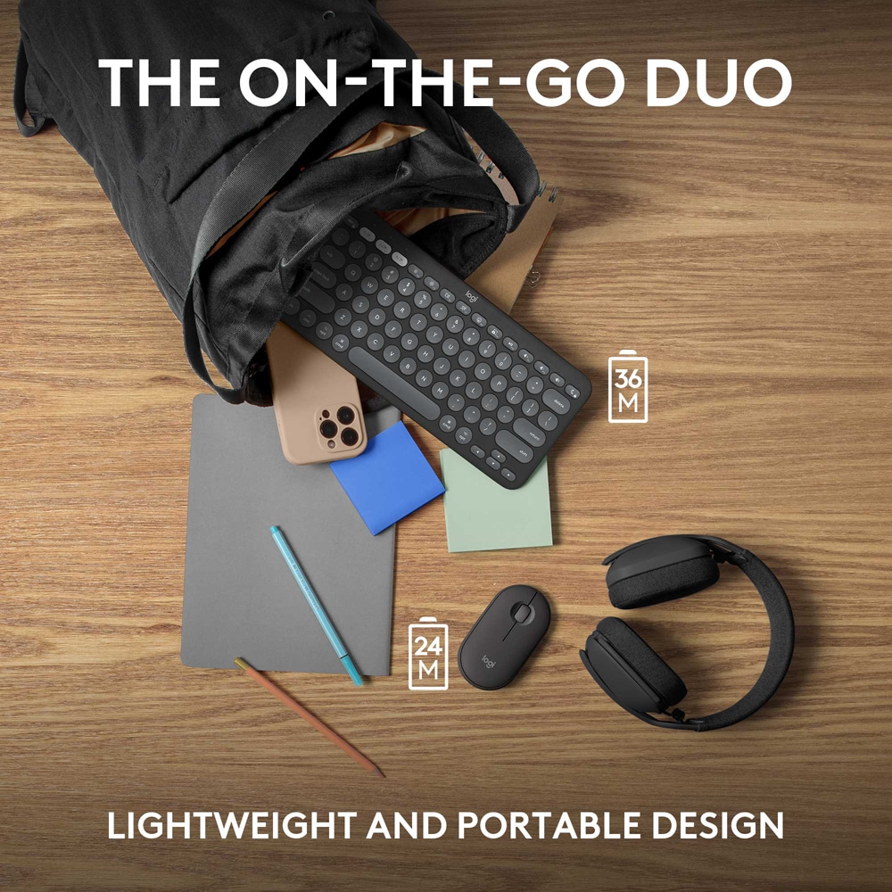 Kit mouse si tastatura wireless LOGITECH Pebble 2 Combo pentru Mac, Bluetooth, grafit