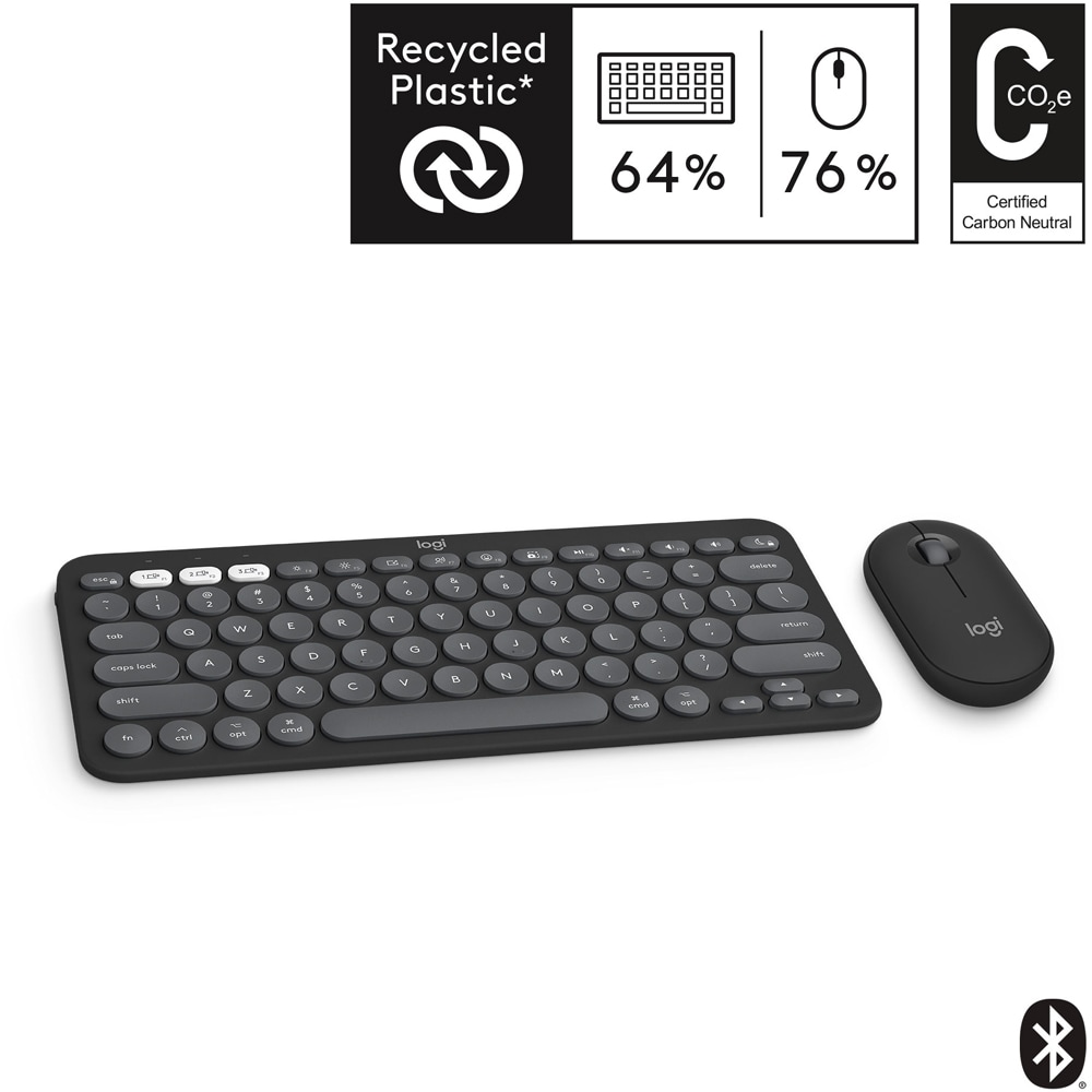 Kit mouse si tastatura wireless LOGITECH Pebble 2 Combo pentru Mac, Bluetooth, grafit