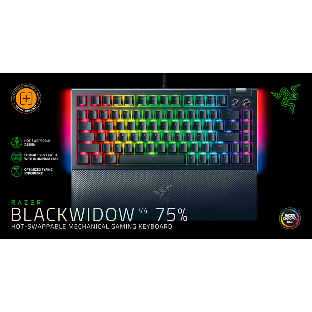 Tastatura Gaming mecanica RAZER BlackWidow V4 75%, Orange Tactile Switches Gen-3, US, Black