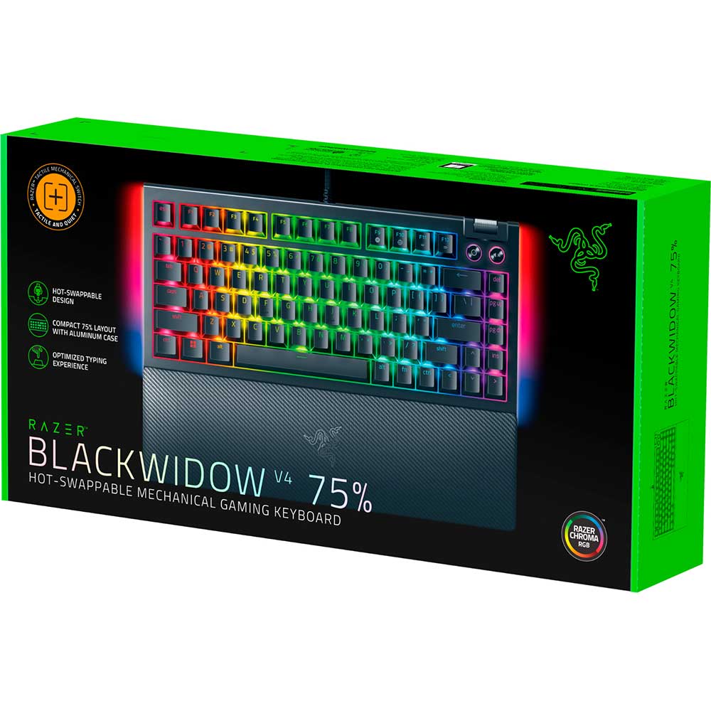 Tastatura Gaming mecanica RAZER BlackWidow V4 75%, Orange Tactile Switches Gen-3, US, Black