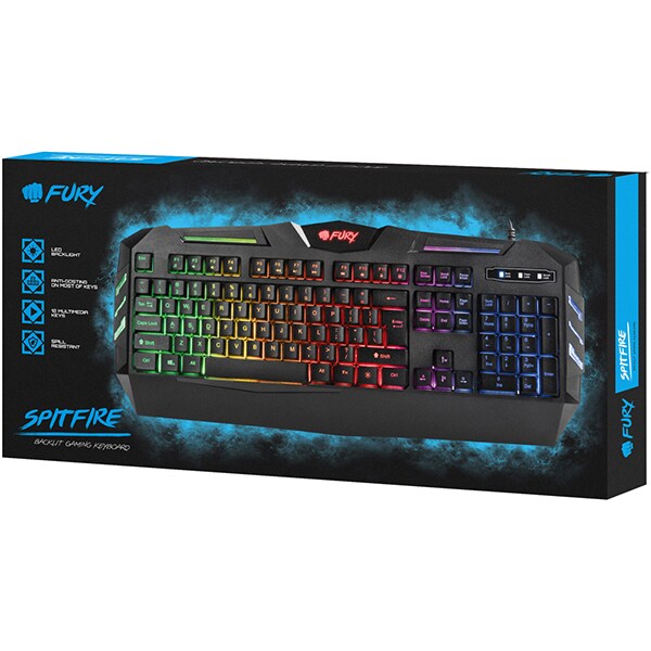 Tastatura Gaming FURY Spitfire, USB, Layout US, negru