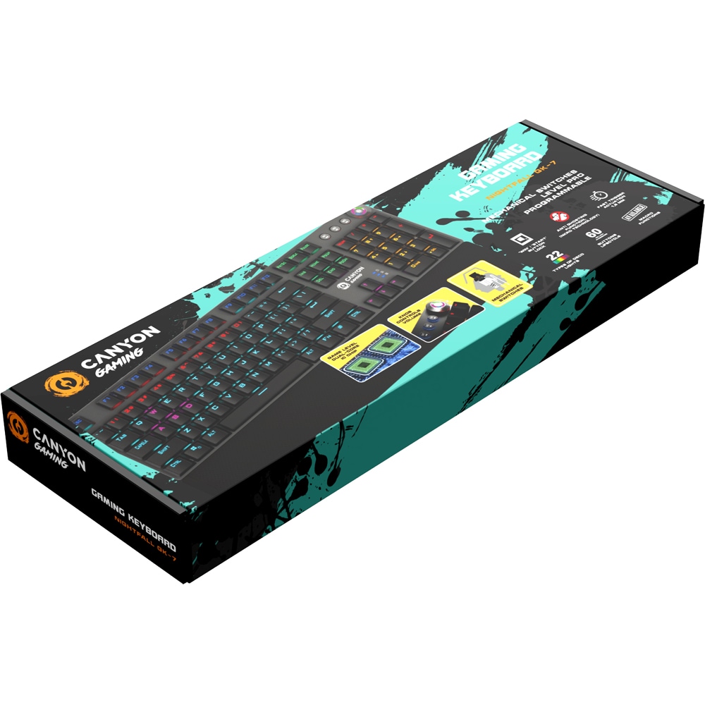 Tastatura Gaming Mecanica CANYON Nightfall GK-7, USB, Layout US, gri