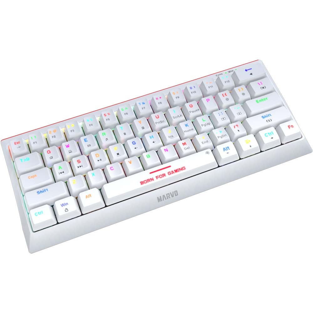 Tastatura Gaming mecanica MARVO KG962G, USB, Red Switch, Layout US, alb