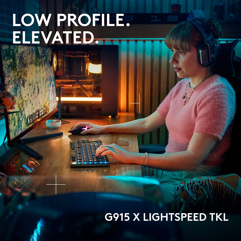 Tastatura Gaming Wireless mecanica LOGITECH G915 X Lightspeed TKL Clicky Switches, Bluetooth, USB, Layout US INT, negru