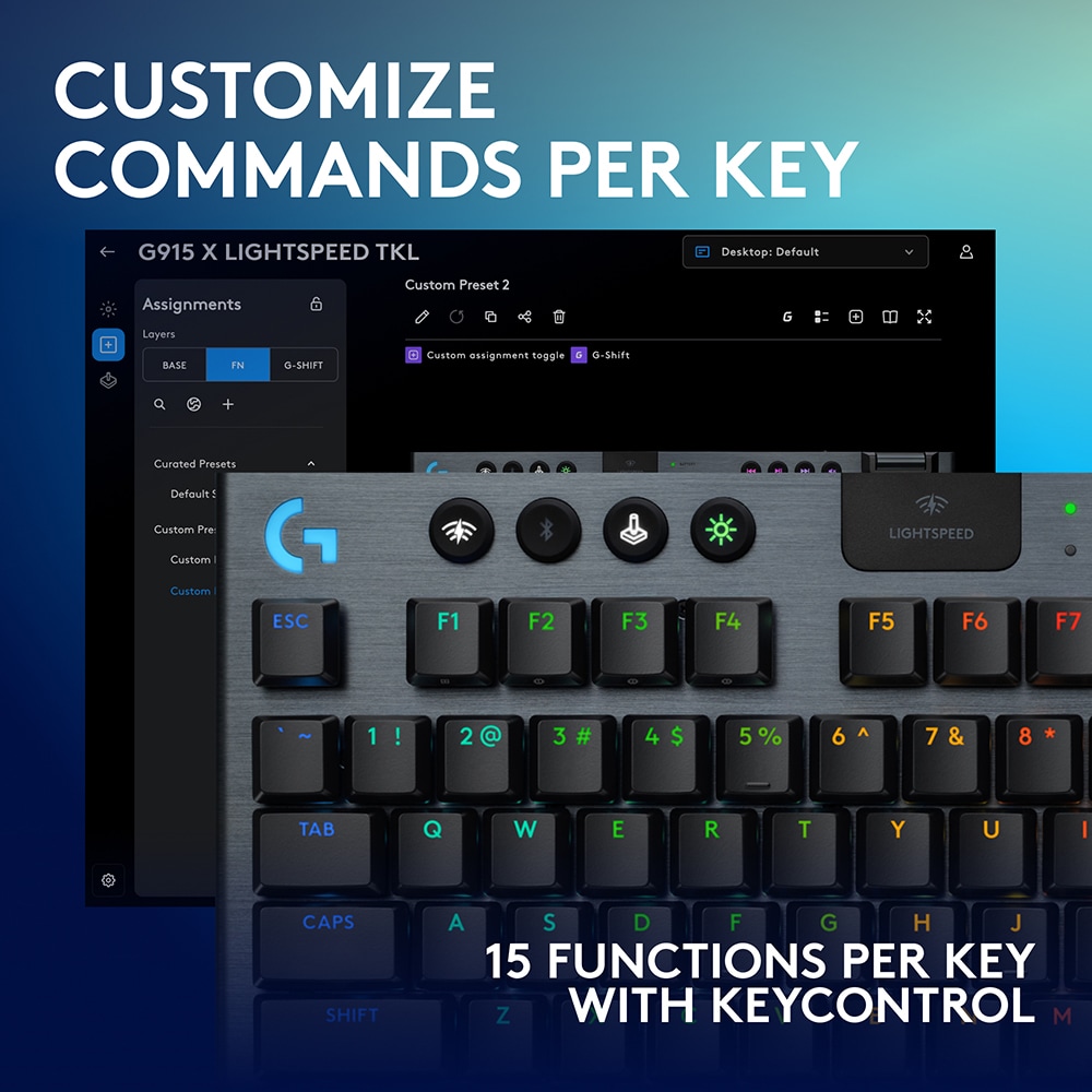 Tastatura Gaming Wireless mecanica LOGITECH G915 X Lightspeed TKL Clicky Switches, Bluetooth, USB, Layout US INT, negru