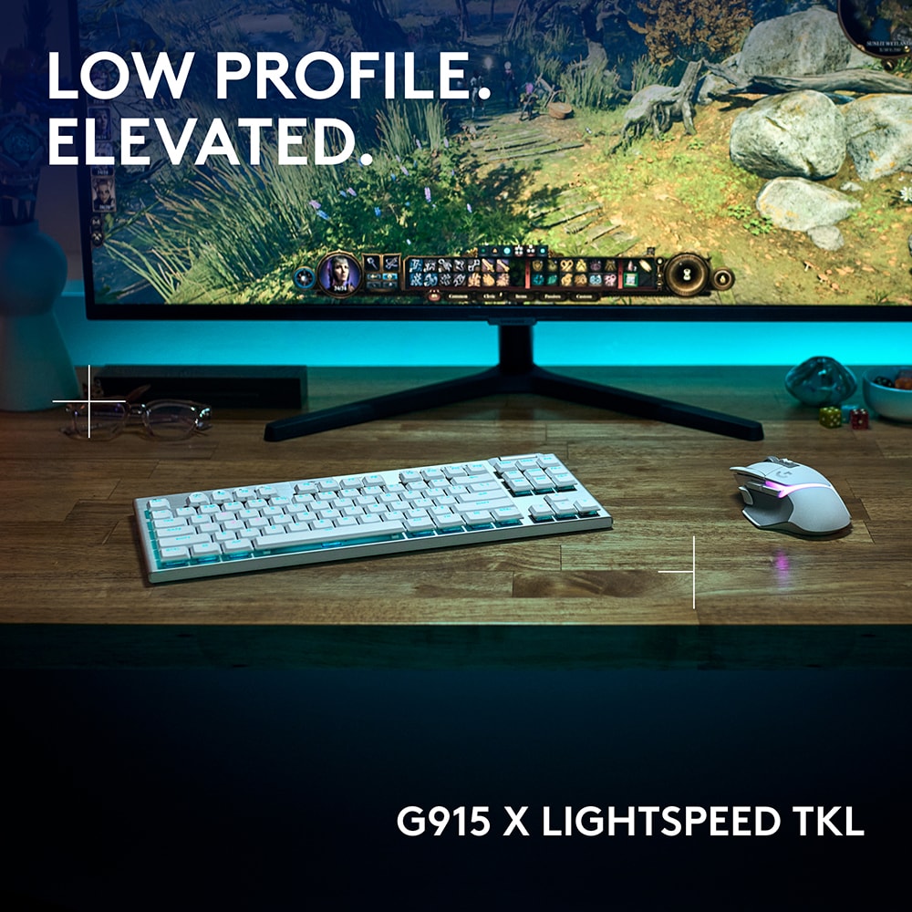 Tastatura Gaming Wireless mecanica LOGITECH G915 X Lightspeed TKL Tactile Switches, Bluetooth, USB, Layout US INT, alb