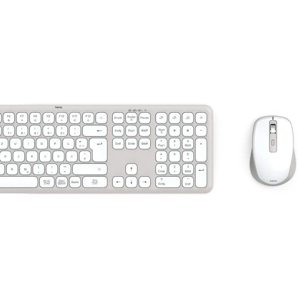 Kit tastatura si mouse Wireless HAMA WKM-550, USB, Bluetooth, Layout US, alb