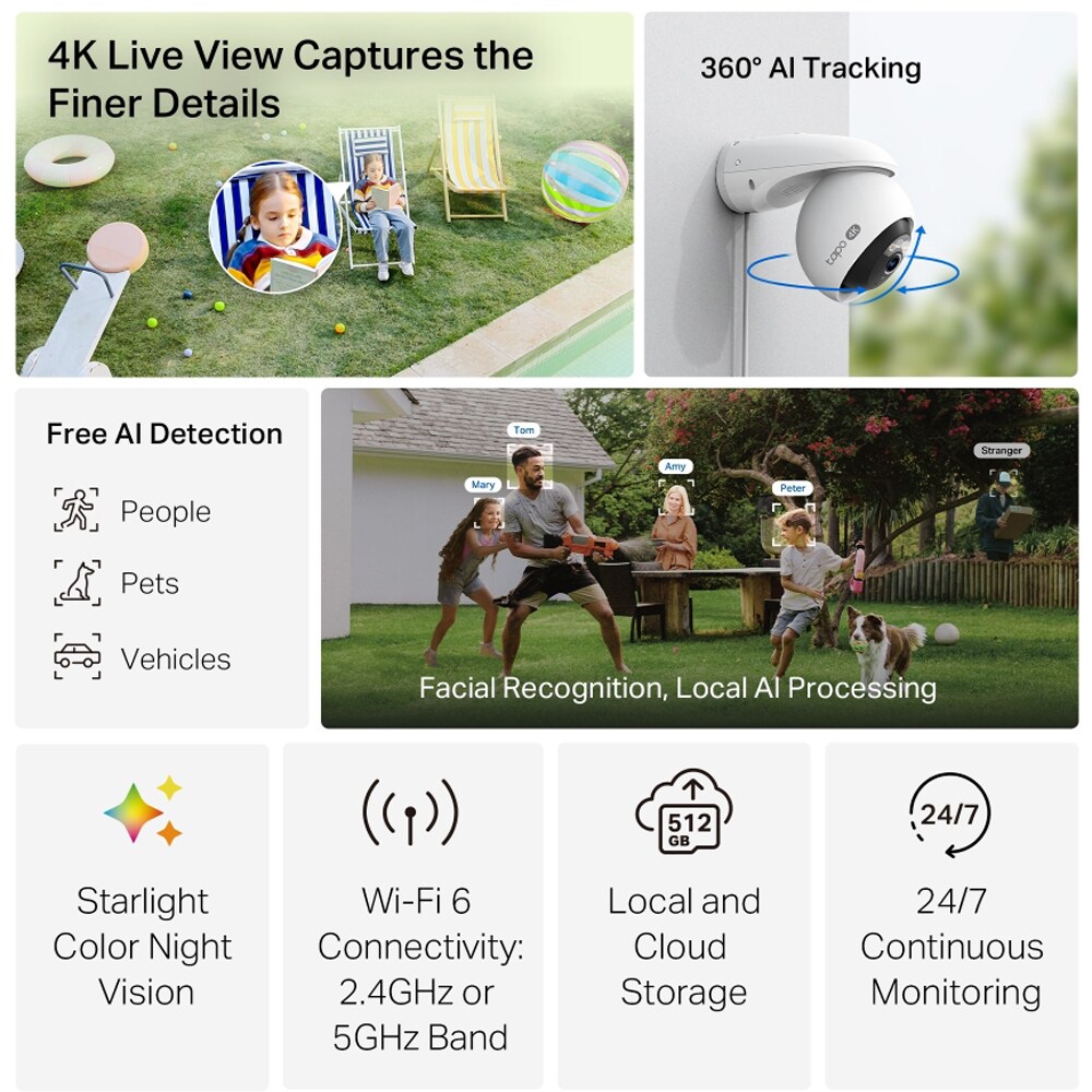 Camera IP Wireless TP-LINK TC46, 4K 2160p, IR, NightVision, alb