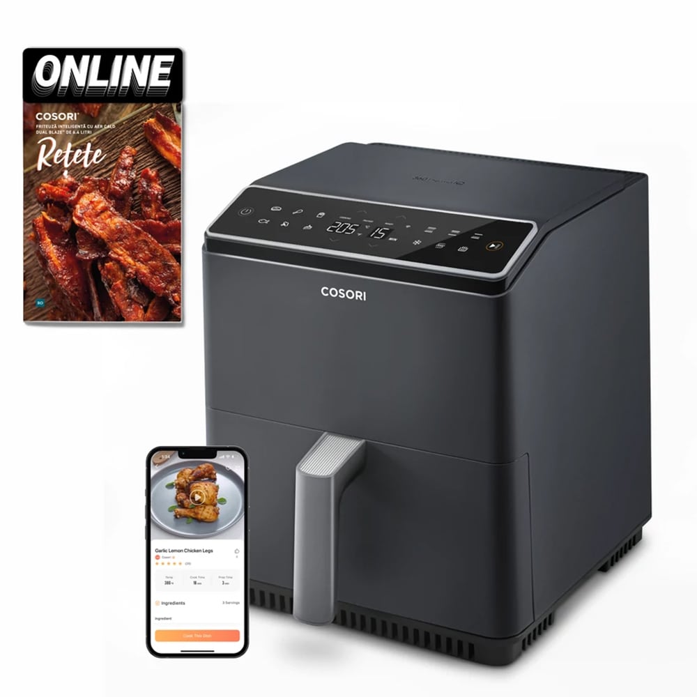Friteuza cu aer cald COSORI Dual Blaze CAF-P681S-KEUR, 6.4l, 1700W, gri inchis-negru